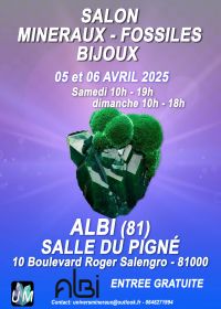 Exposição de minerais, fósseis e joias de design.