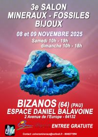 Exposição de minerais, fósseis e joias de design.