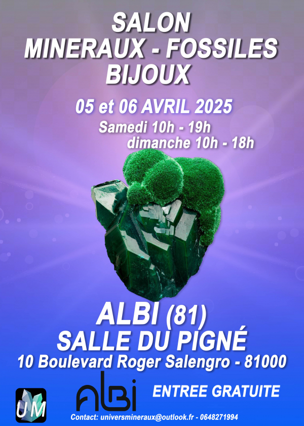 Exposição de minerais, fósseis e joias de design.