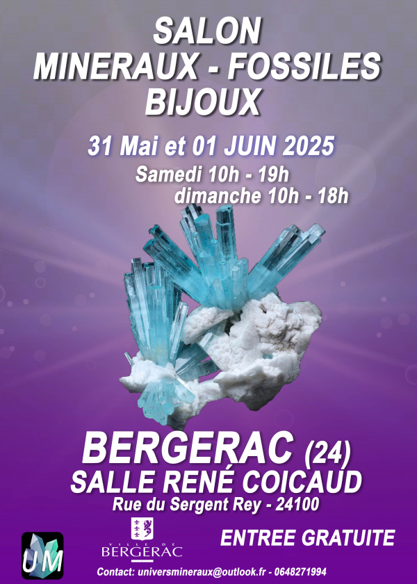 Exposição de minerais, fósseis e joias de design.