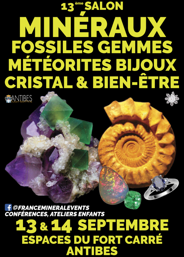 13ª Exposição MinéralEvent em Antibes - Minerais, Fósseis, Gemas, Joias, Cristais e Bem-Estar