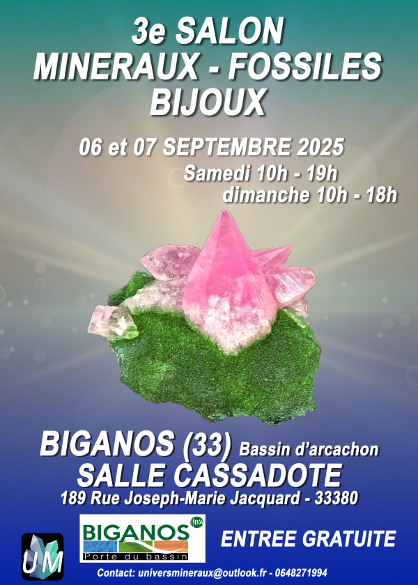 Exposição de minerais, fósseis e joias de design.