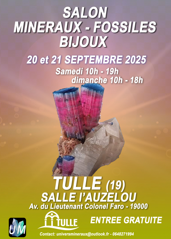 Exposição de minerais, fósseis e joias de design.