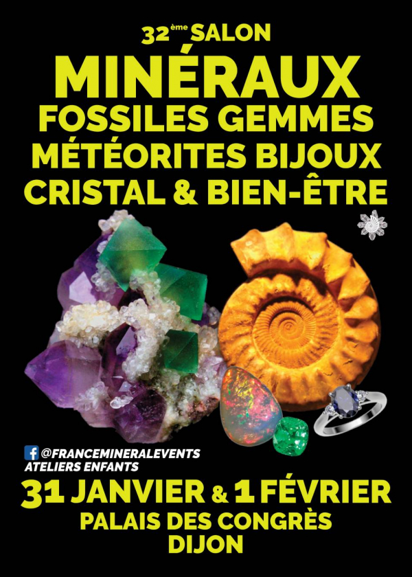 32ª Exposição de Minerais de Dijon - Cristais, Fósseis, Gemas, Meteoritos, Joias e Bem-Estar