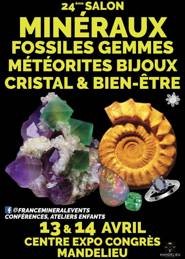 24º Evento Mineral Show Mandelieu - Minerais, Fósseis, Gemas, Joias, Cristais e Bem-estar