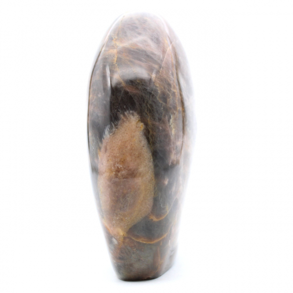 Pedra lunar de microlinhas pretas polidas