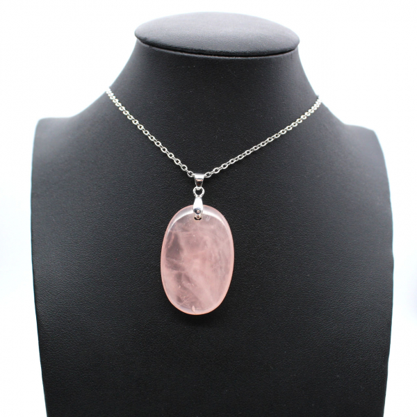 Pingente oval de quartzo rosa