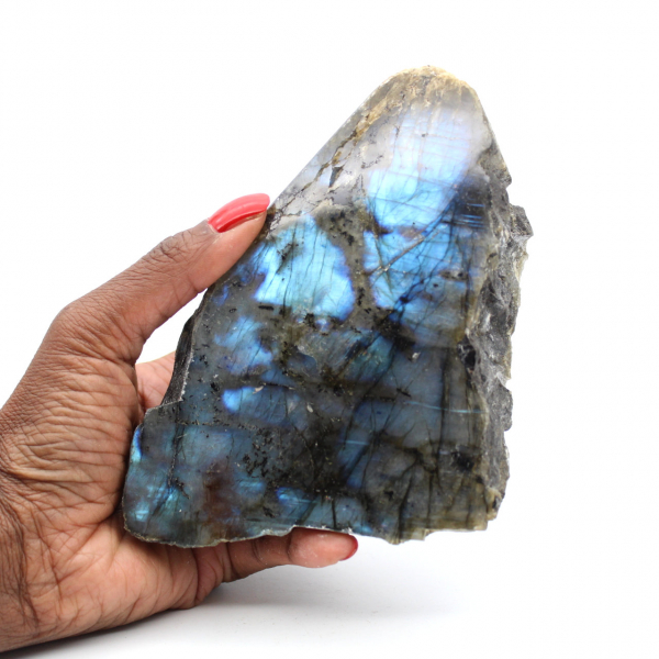 Labradorite branca polida com uma face, item de colecionador natural