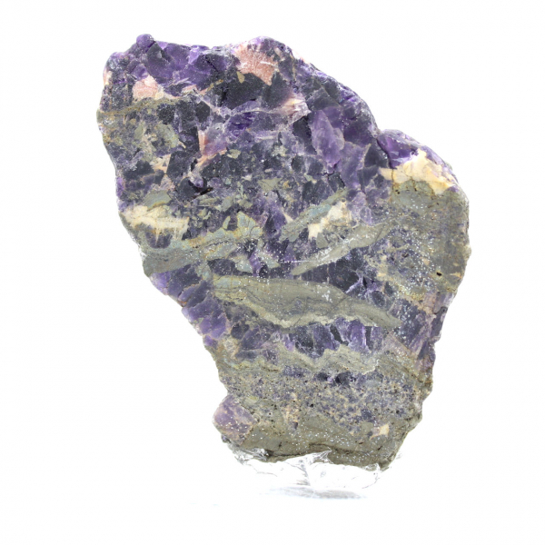 Fatia de pedra de fluorita pirita polida