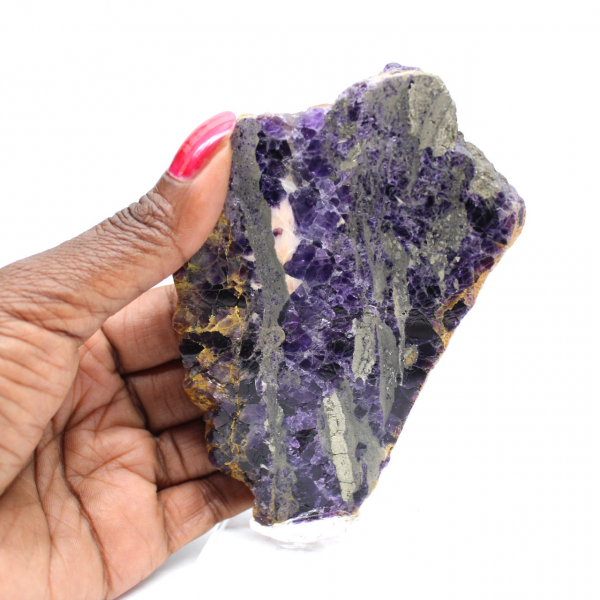 Fatia de fluorita e pirita para coleção mineral