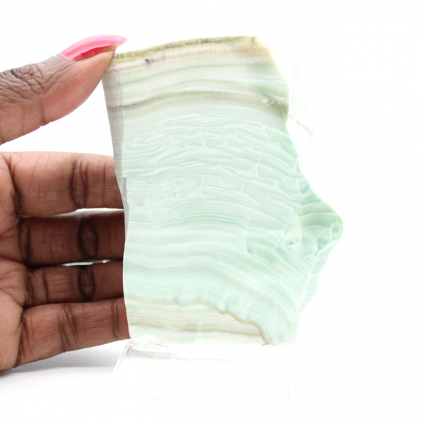 Fatia polida de aragonita verde mineral bruto de qualidade