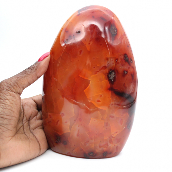 Cornalina polida XXL Madagascar - Pedra decorativa vermelho-alaranjada autêntica (ornamento)