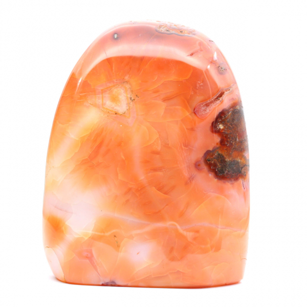 Grande cornalina polida de Madagascar - espécime mineral vermelho-alaranjado para coleção e decoração