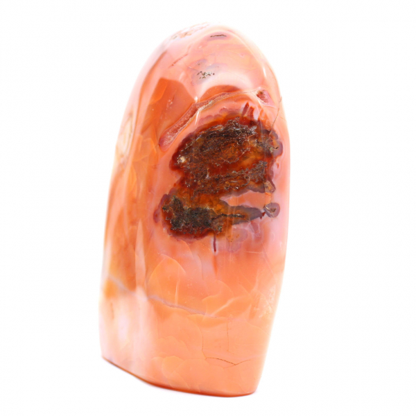 Grande cornalina polida de Madagascar - espécime mineral vermelho-alaranjado para coleção e decoração