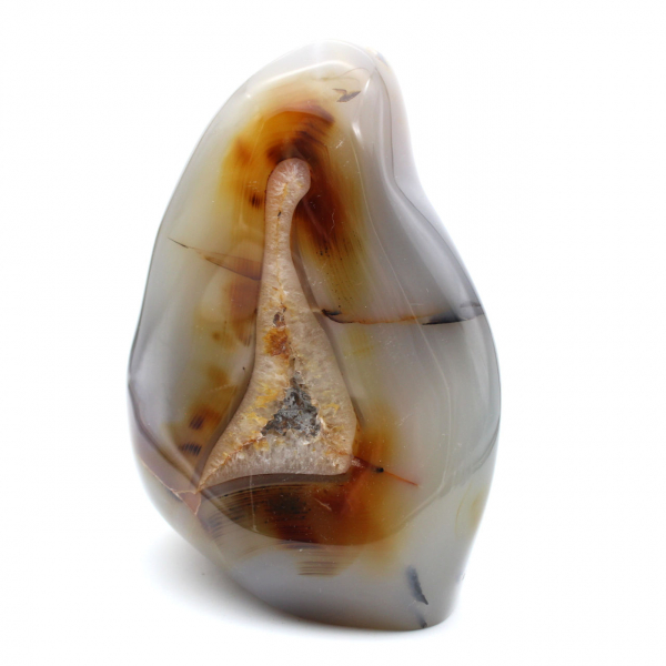 Cornalina polida, grande ornamento mineral vermelho-alaranjado, Madagascar