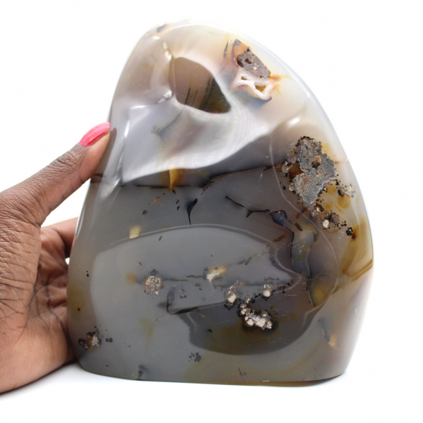 Cornalina polida, grande ornamento mineral vermelho-alaranjado, Madagascar