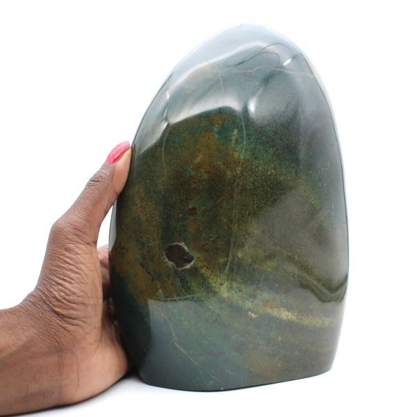 Espécime de jaspe verde polido, grande pedra decorativa, Madagascar