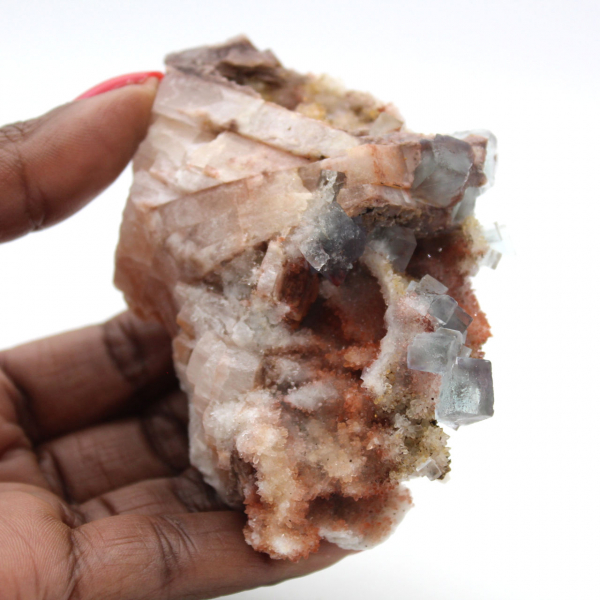 Cristais de fluorita bruta: peça de Marrocos sobre matriz.