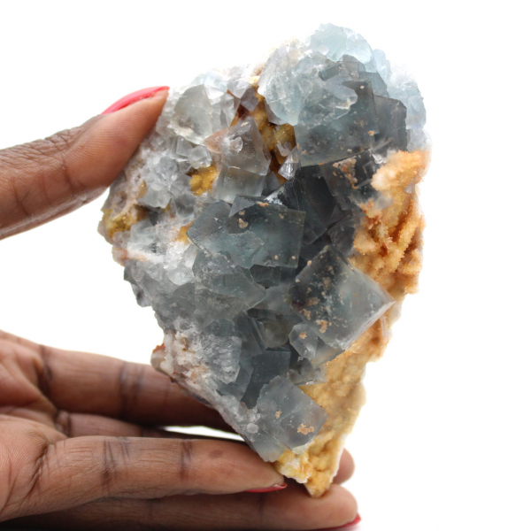 Espécime de fluorita em matriz: Cristais marroquinos autênticos