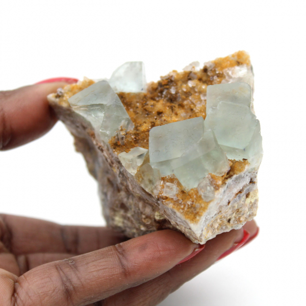 Fluorita verde bruta: Cristal sobre rocha hospedeira, Marrocos