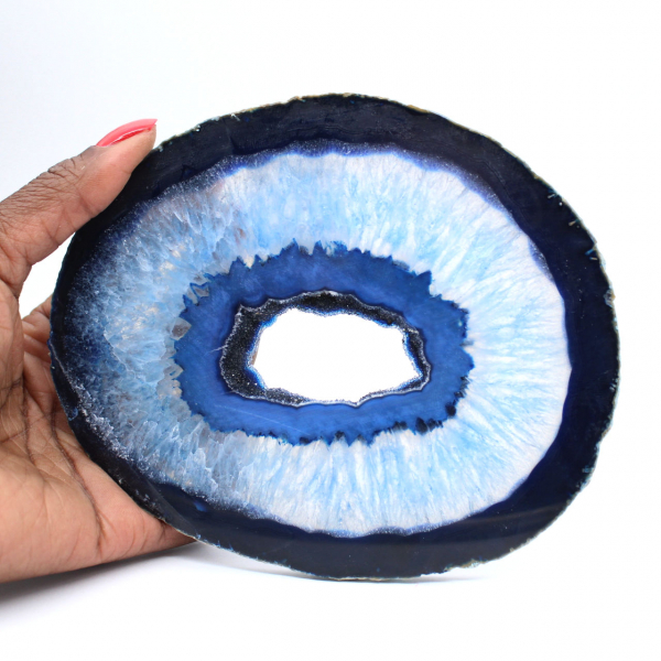 Fatia polida de ágata azul para entusiastas da mineralogia.
