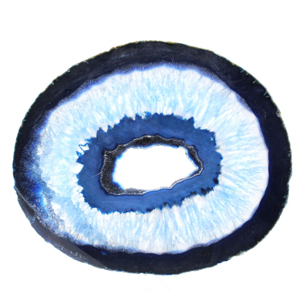 Fatia polida de ágata azul para entusiastas da mineralogia.