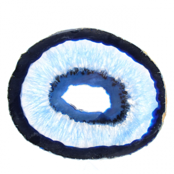 Fatia polida de ágata azul para entusiastas da mineralogia.