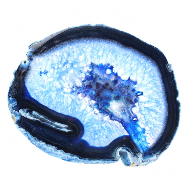 Fatia polida de ágata azul para vitrine mineralógica