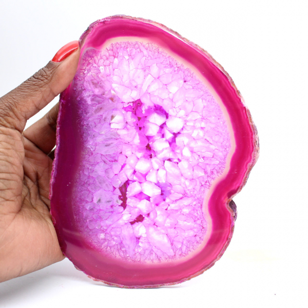 fatia de ágata polida, tingida de rosa