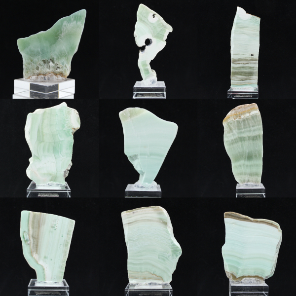 Fatia de pedra de aragonita verde natural