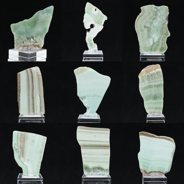 Fatia de pedra de aragonita verde natural