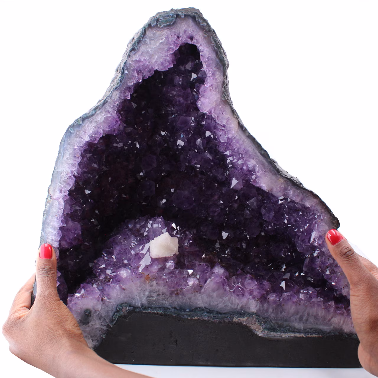 Geodo de ametista com cristal de calcita