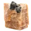 Cristais de mica preta em bloco de calcita laranja - 0