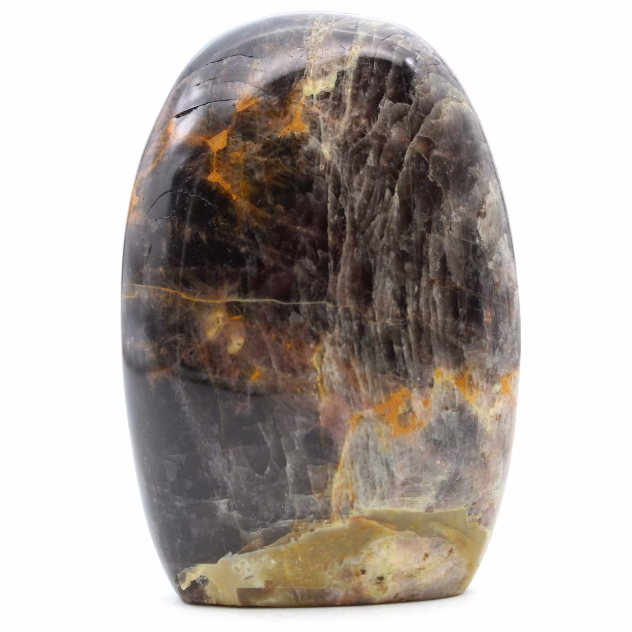 Pedra da lua negra de forma livre com microlinhas