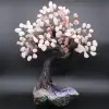Árvore mineral com base de ametista e folhas de quartzo rosa - 0