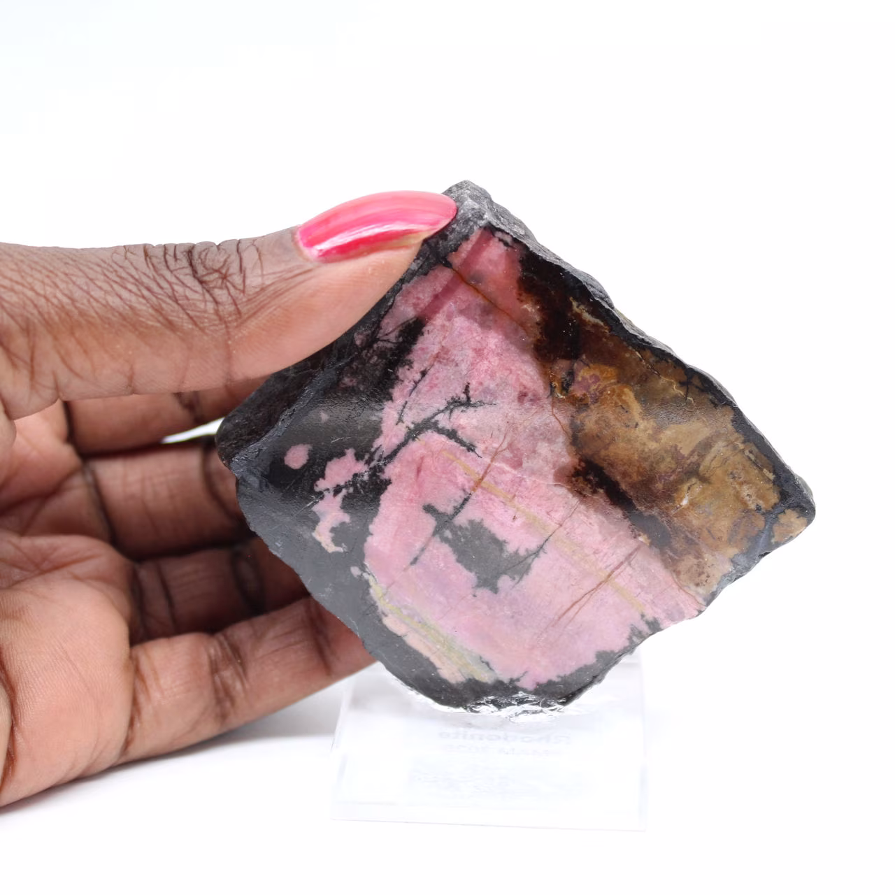 Fatia de rodonita natural para coleção de minerais