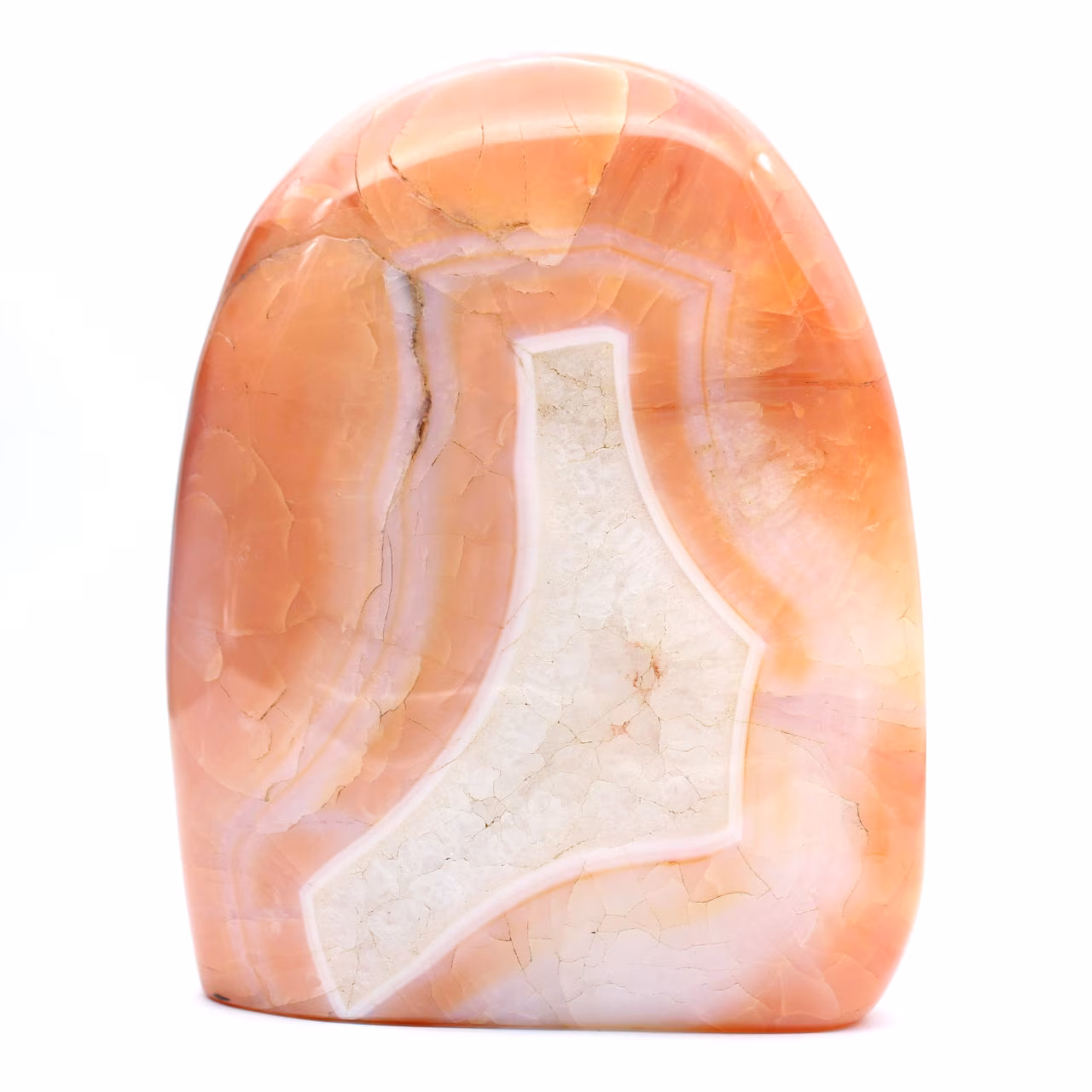 Grande cornalina polida de Madagascar - espécime mineral vermelho-alaranjado para coleção e decoração