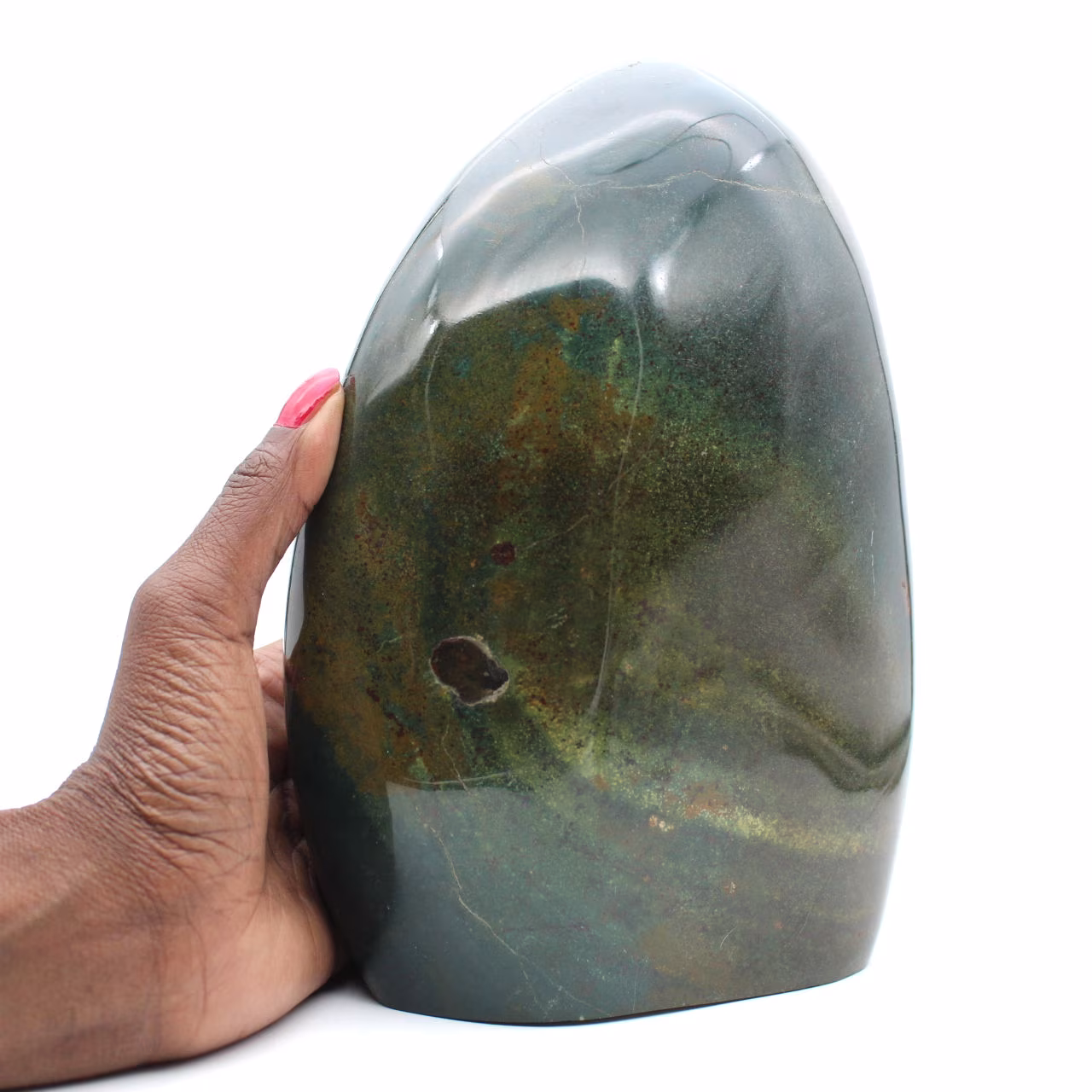 Espécime de jaspe verde polido, grande pedra decorativa, Madagascar