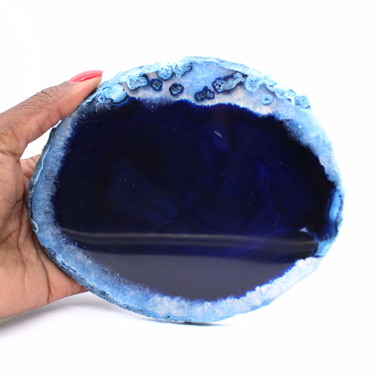 Fatias de ágata azul brasileira para decoração mineral.