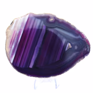 Fatia de ágata brasileira, tingida de roxo, para coleção.
