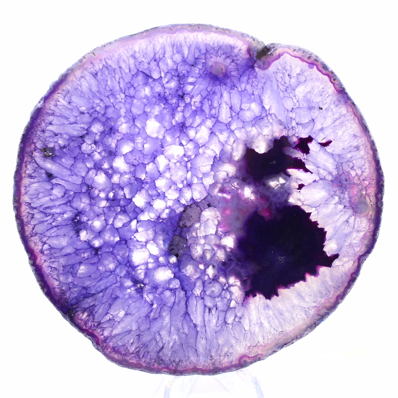 Fatia de ágata brasileira maciça, em tons de roxo.