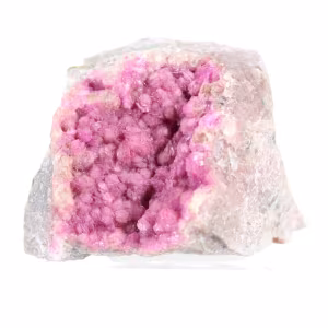 Cobaltocalcite du Congo sur socle acrylique, cristaux naturels
