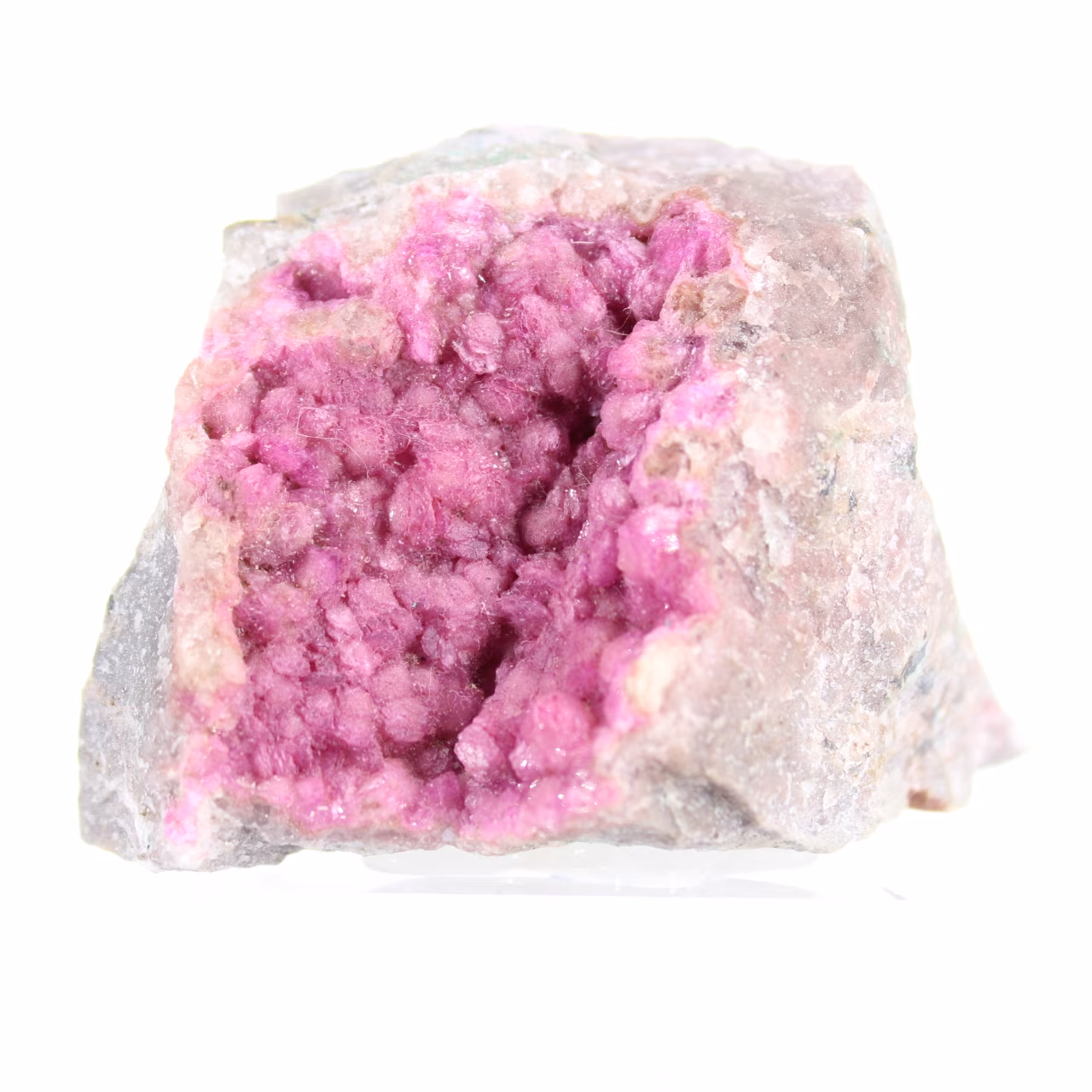 Cobaltocalcite du Congo sur socle acrylique, cristaux naturels