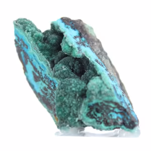 Brochantite chilena bruta, peça de colecionador, sobre base.