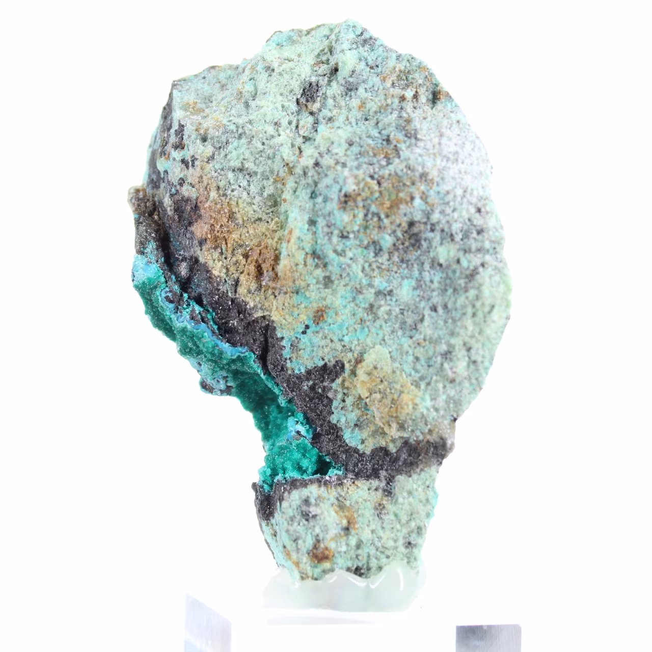 Brochantite verde bruta do Chile montada em uma base