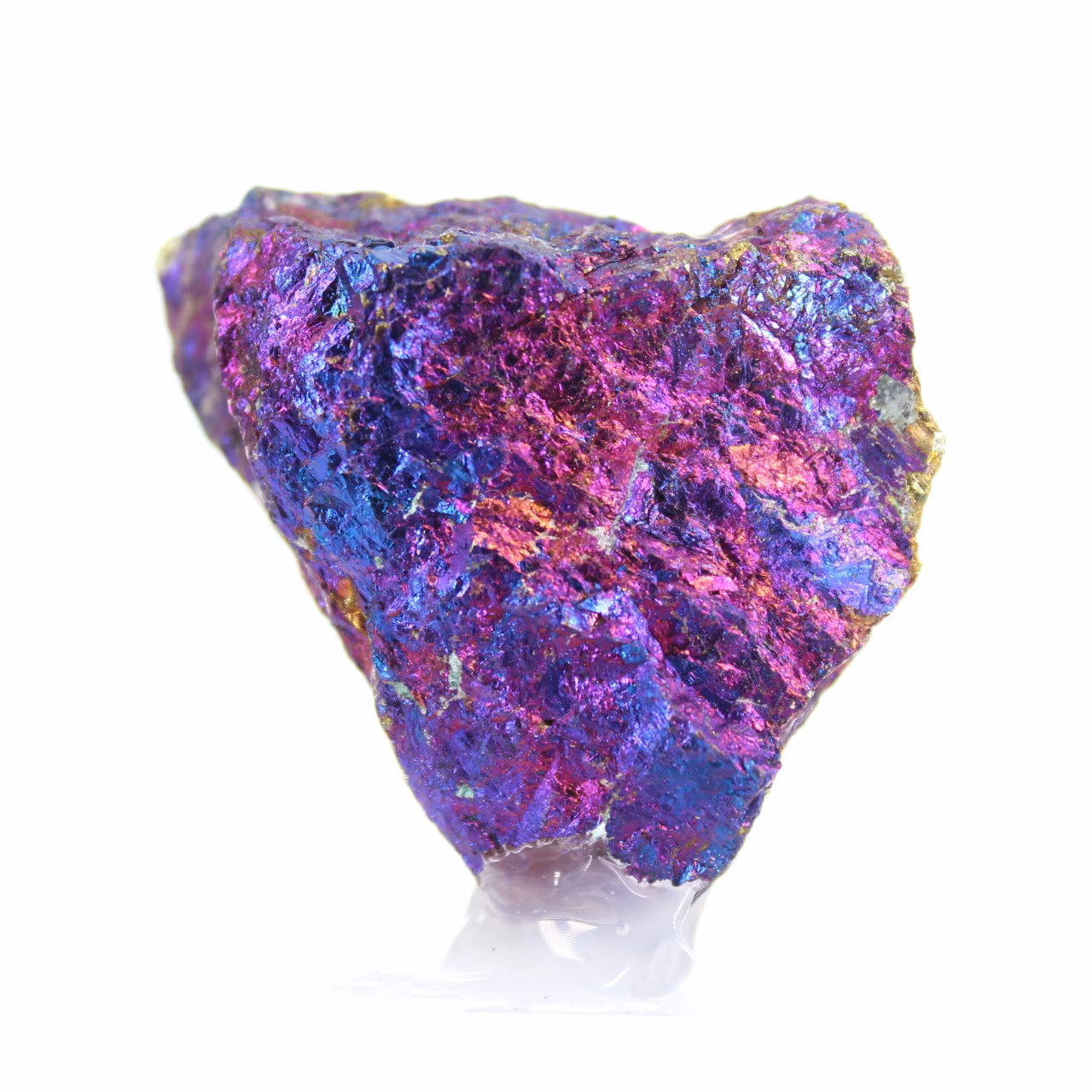 Chalcopyrite mexicaine irisée en pièce minérale sur socle