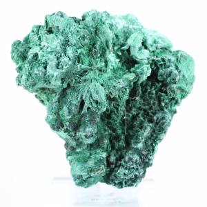 Malaquite verde natural do Congo em agregado fibroso, sobre base