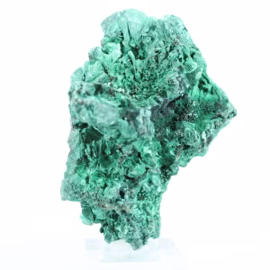 Malaquite do Congo com estrutura fibrosa, espécime mineral sobre base