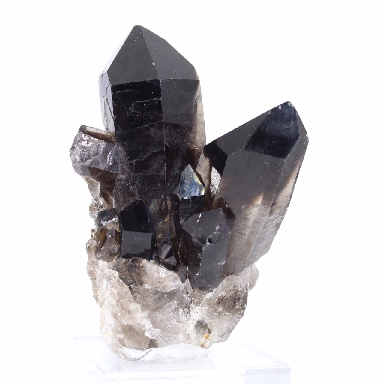 Quartzo mórion negro do Brasil, cristal único com base acrílica