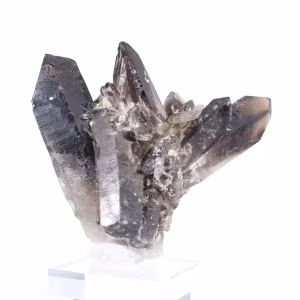 Quartzo mórion brasileiro, cristal decorativo apresentado em base